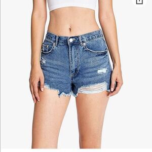 Love Tree Denim Distressed High Waisted Shorts Blue Small New‎ With Tags